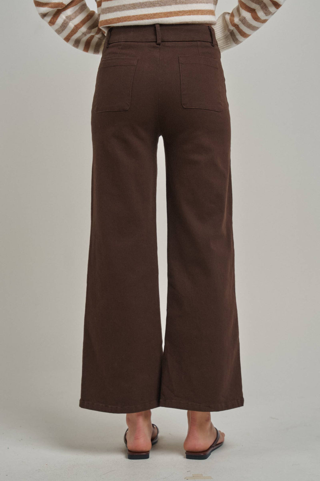 WIDE LEG STRETCH PANTS WITH BOW FRONT POCKETS