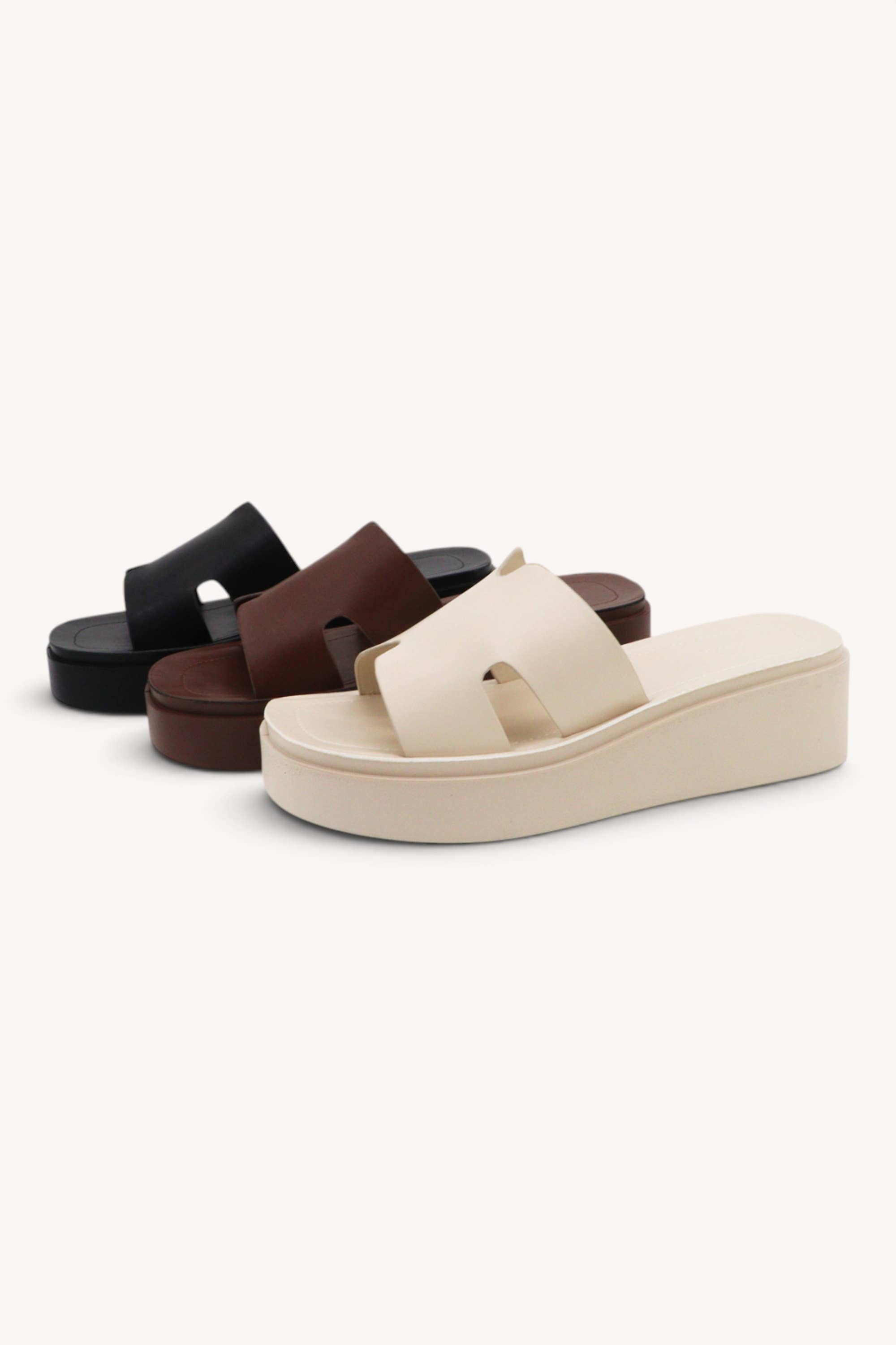 LUCK-34 H-Cut Platform Slide Sandals Trendy Everyday Flats: IVORY / A12
