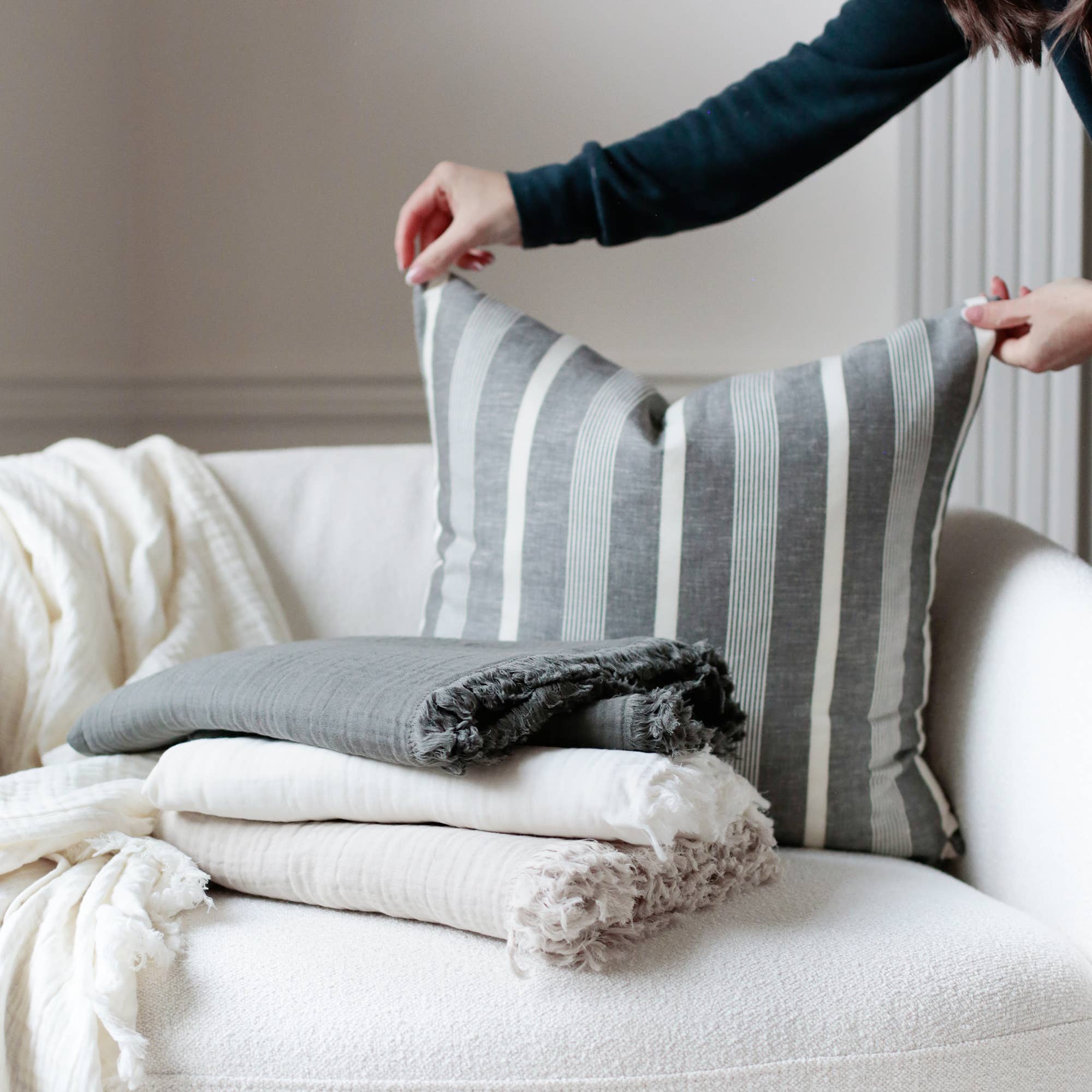Linen Stripe Pillow Cover | Addison: Gray Stripe