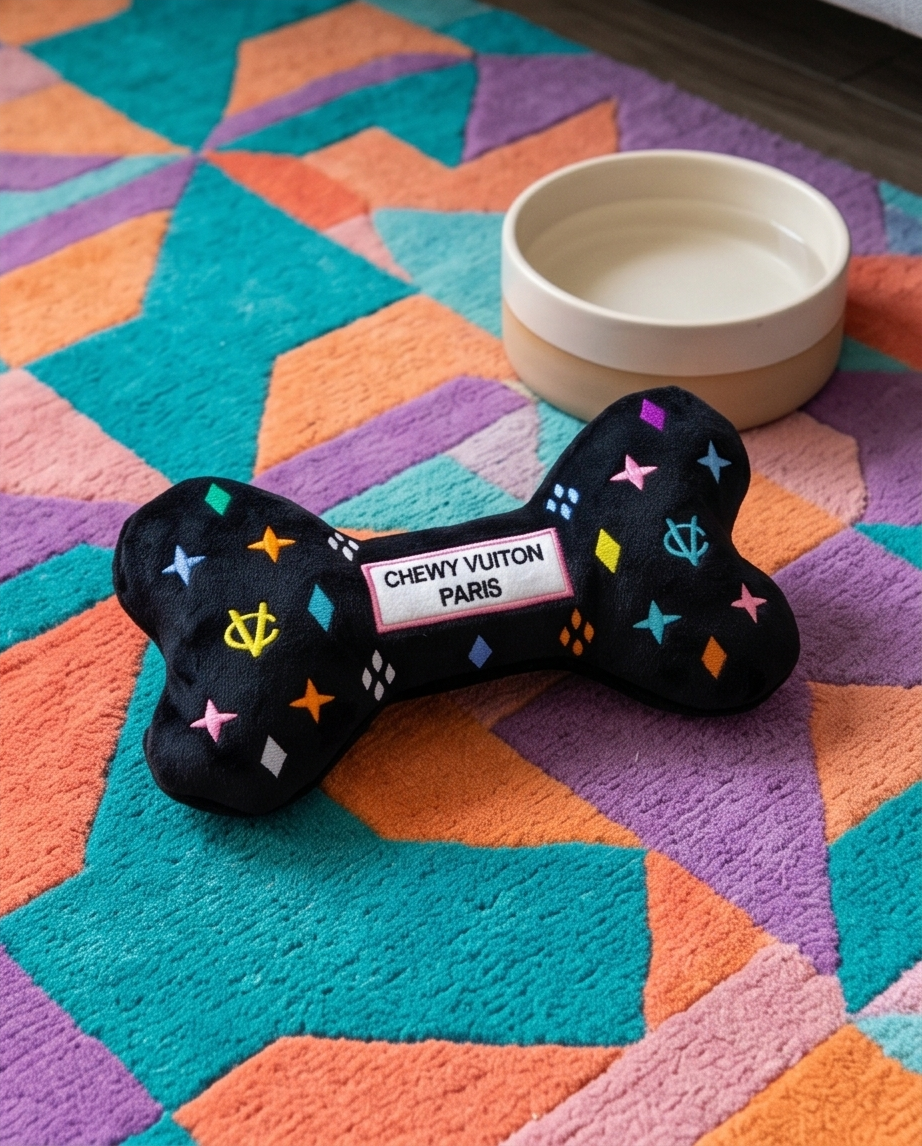 Black Monogram Chewy Vuiton Bone Squeaker Dog Toy