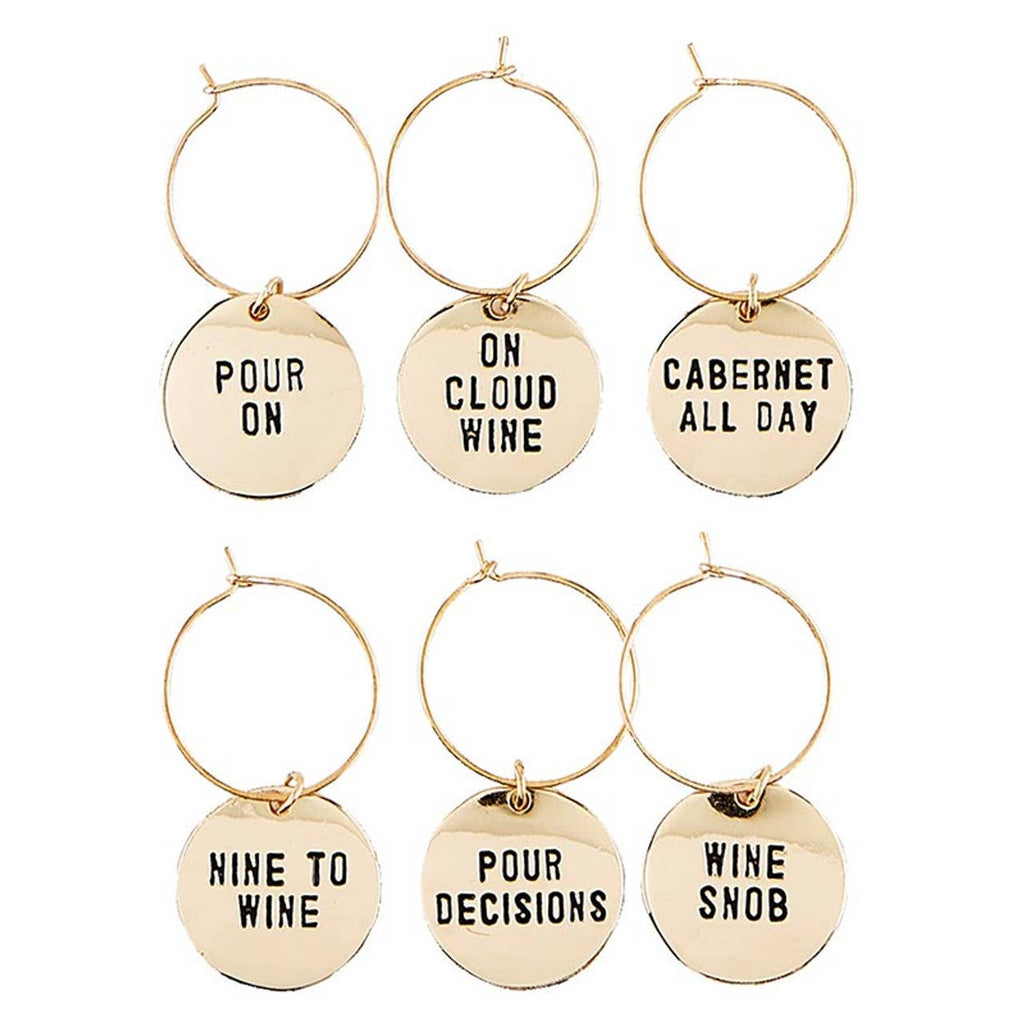 Gold Wine Charms in Pine Box - Wine Tasting Daily: Spot Clean Only / Wood, Stainless Steel, Zinc Alloy