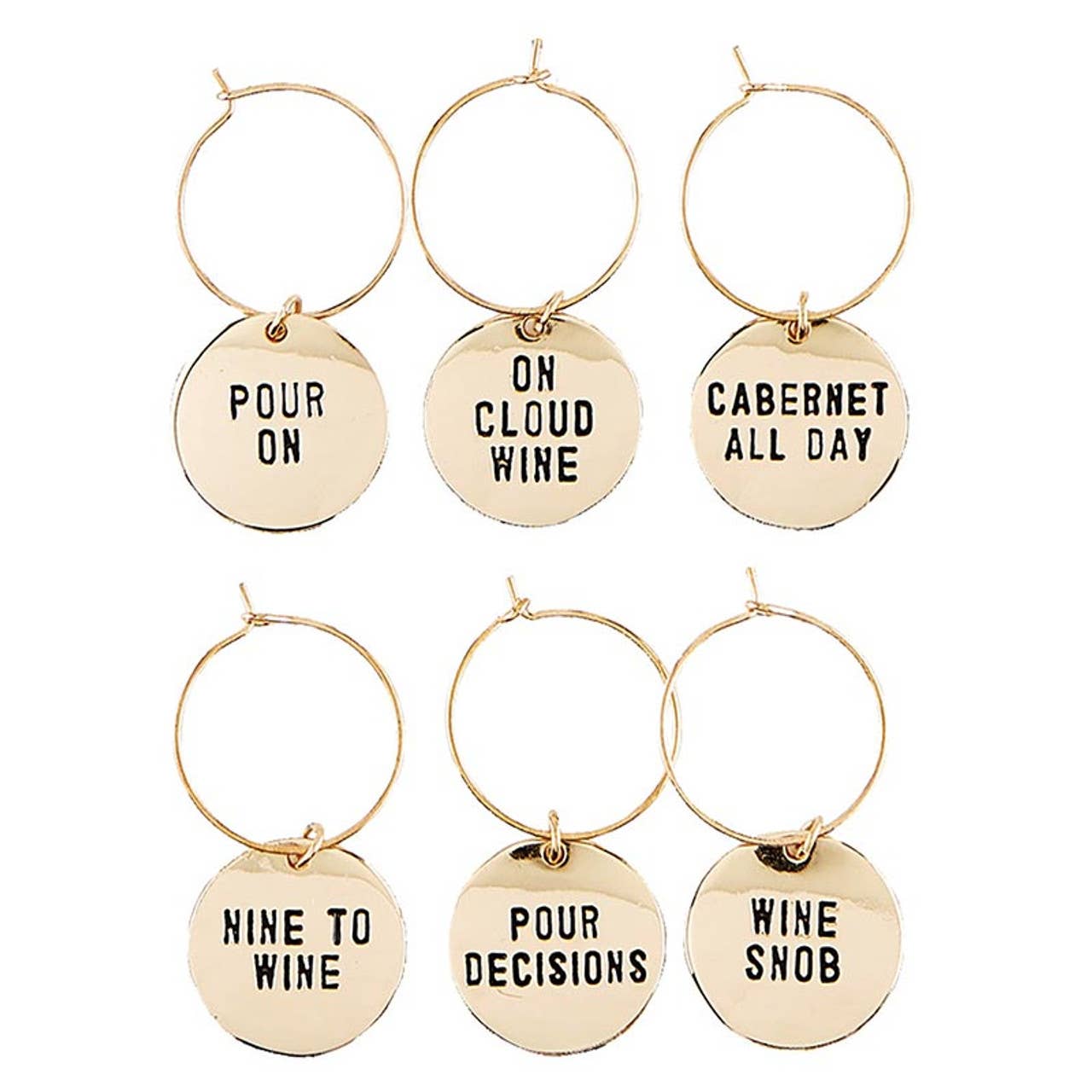 Gold Wine Charms in Pine Box - Wine Tasting Daily: Spot Clean Only / Wood, Stainless Steel, Zinc Alloy