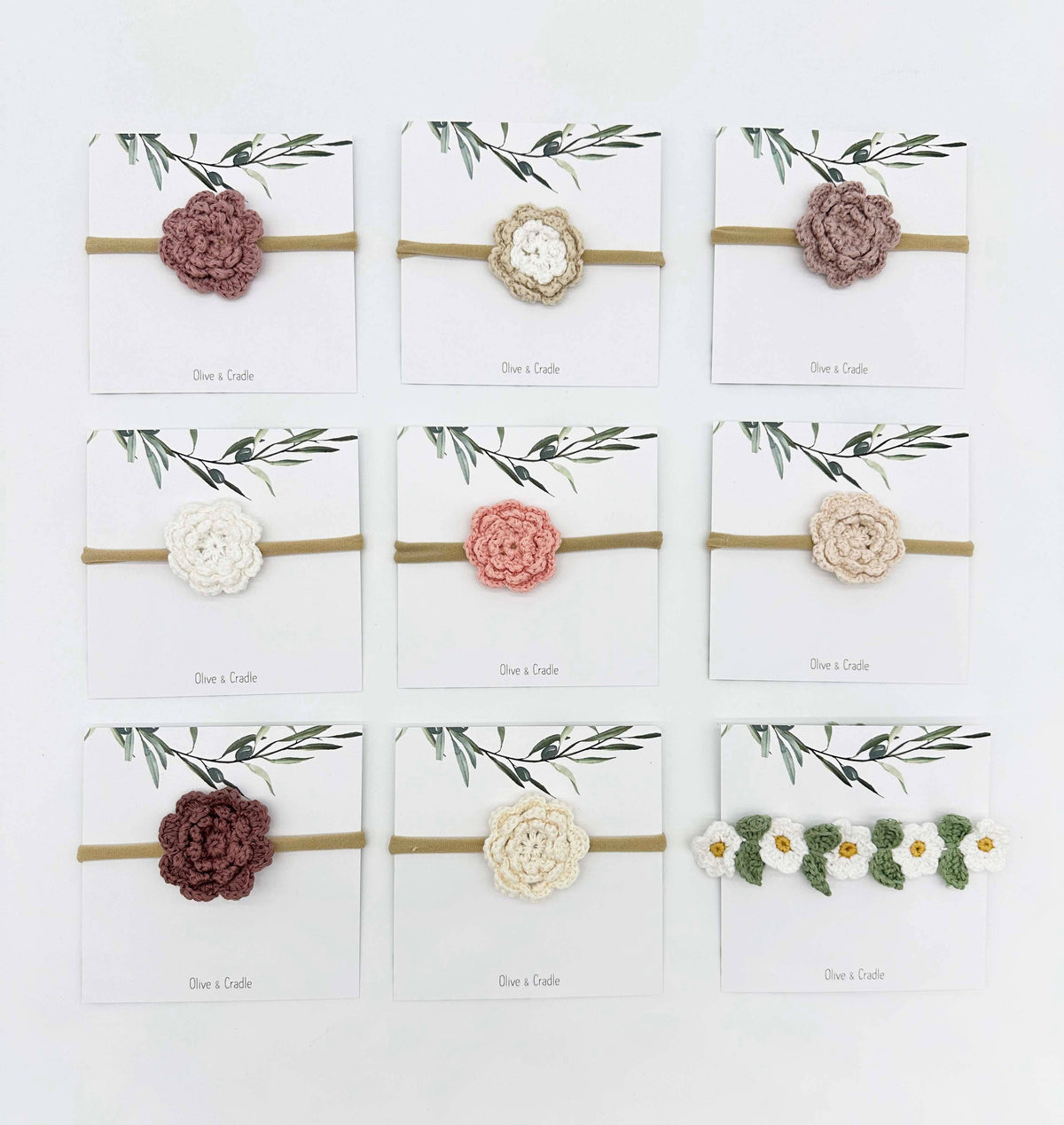 Crochet Flower Headband: With Card / Mauve-1 / Single Flower