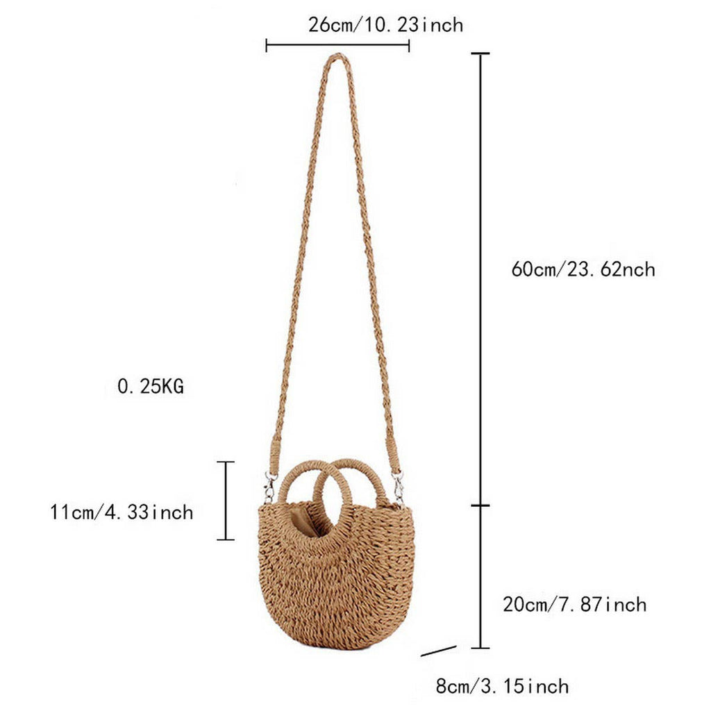 SOLID COLOR SEMI-CIRCLE HANDMADE STRAW BAG