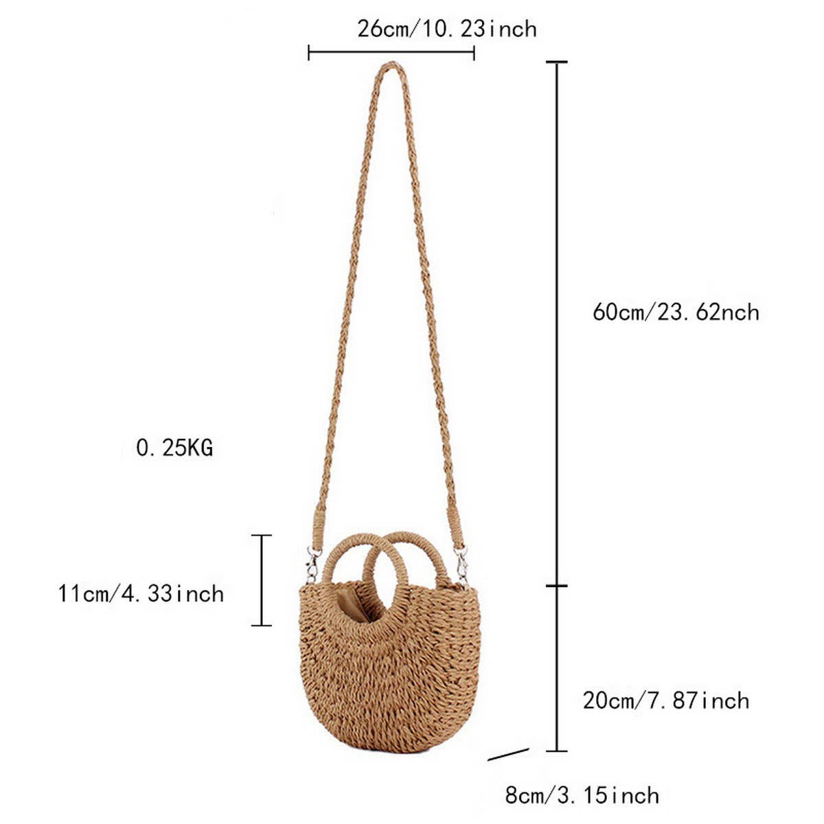 SOLID COLOR SEMI-CIRCLE HANDMADE STRAW BAG