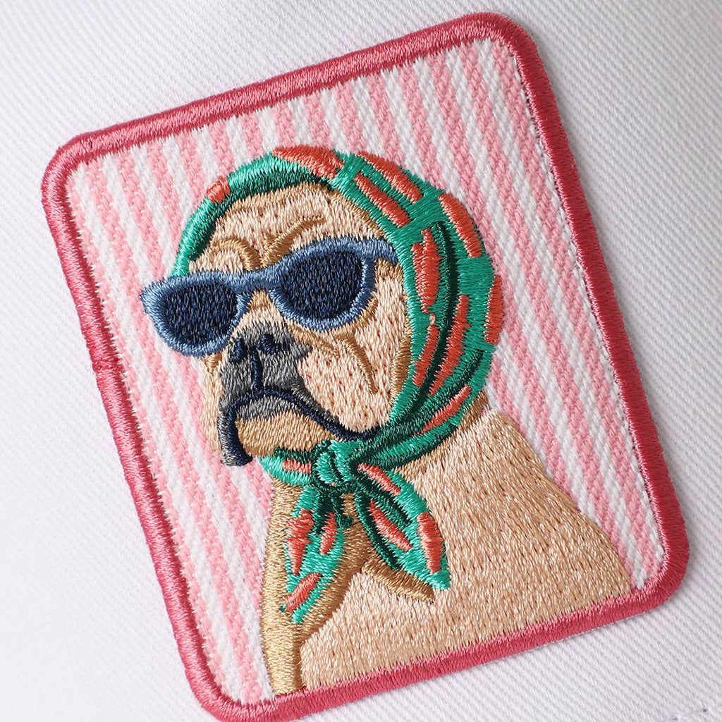 Cool Dog Embroidered Patch Seersucker Brim Baseball Cap: SAGE / ONE SIZE
