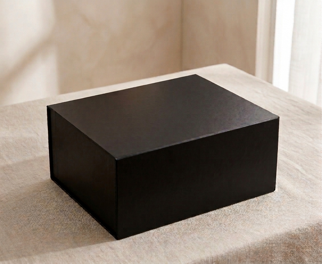 10" X 10" X 4.5" Collapsible Gift Box w/Magnetic Square Flap Lid: Black / 1