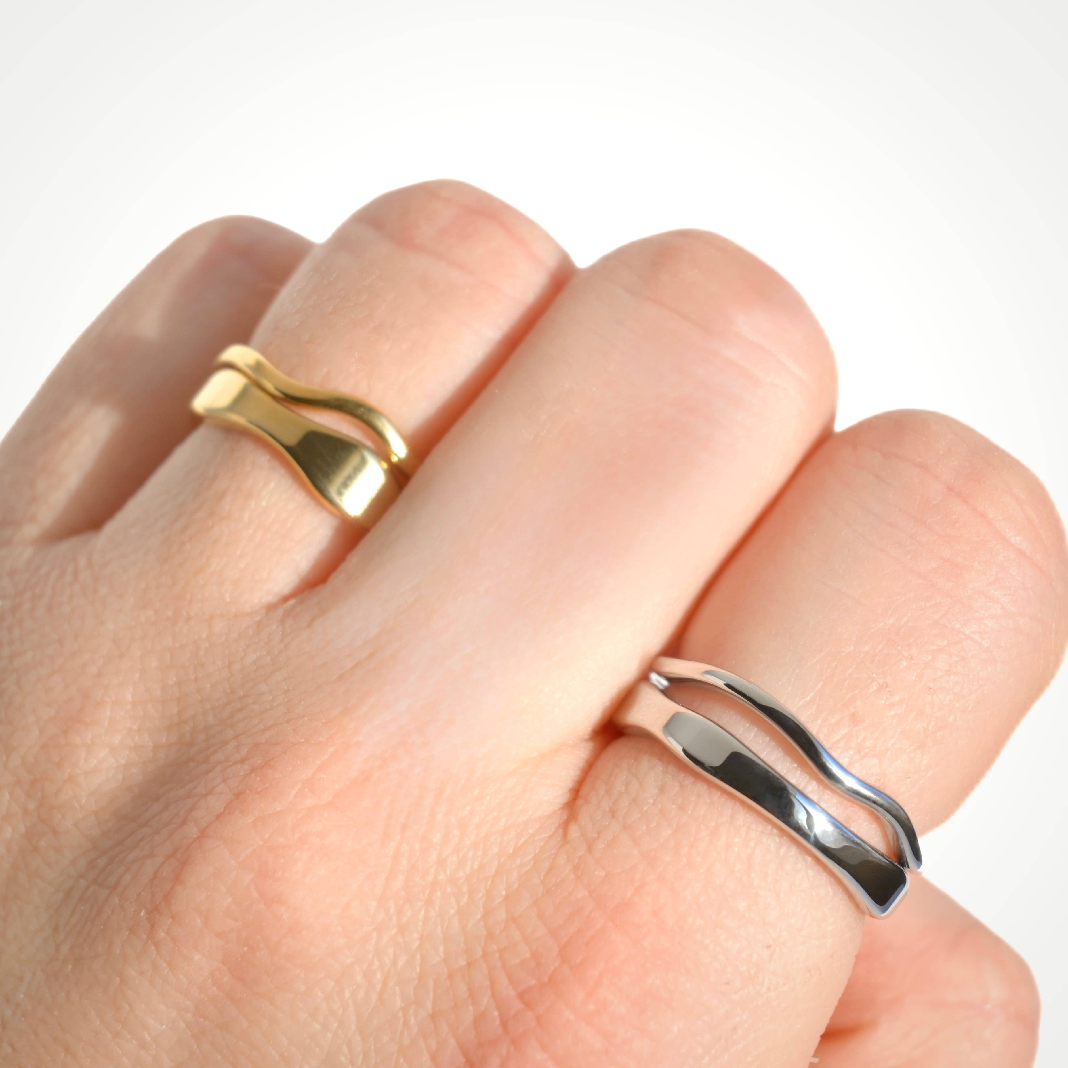 Stackable Gold Wave Ring Set - Tarnish-free Stainless Steel: Yellow Gold / 8 / Thin
