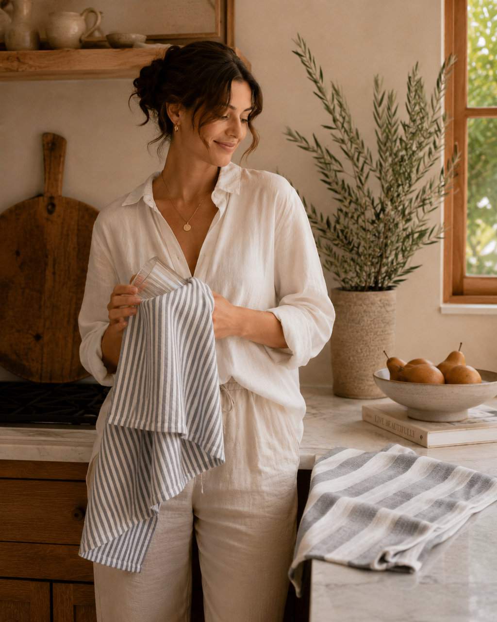 Stripe Tea Towel Set: Black