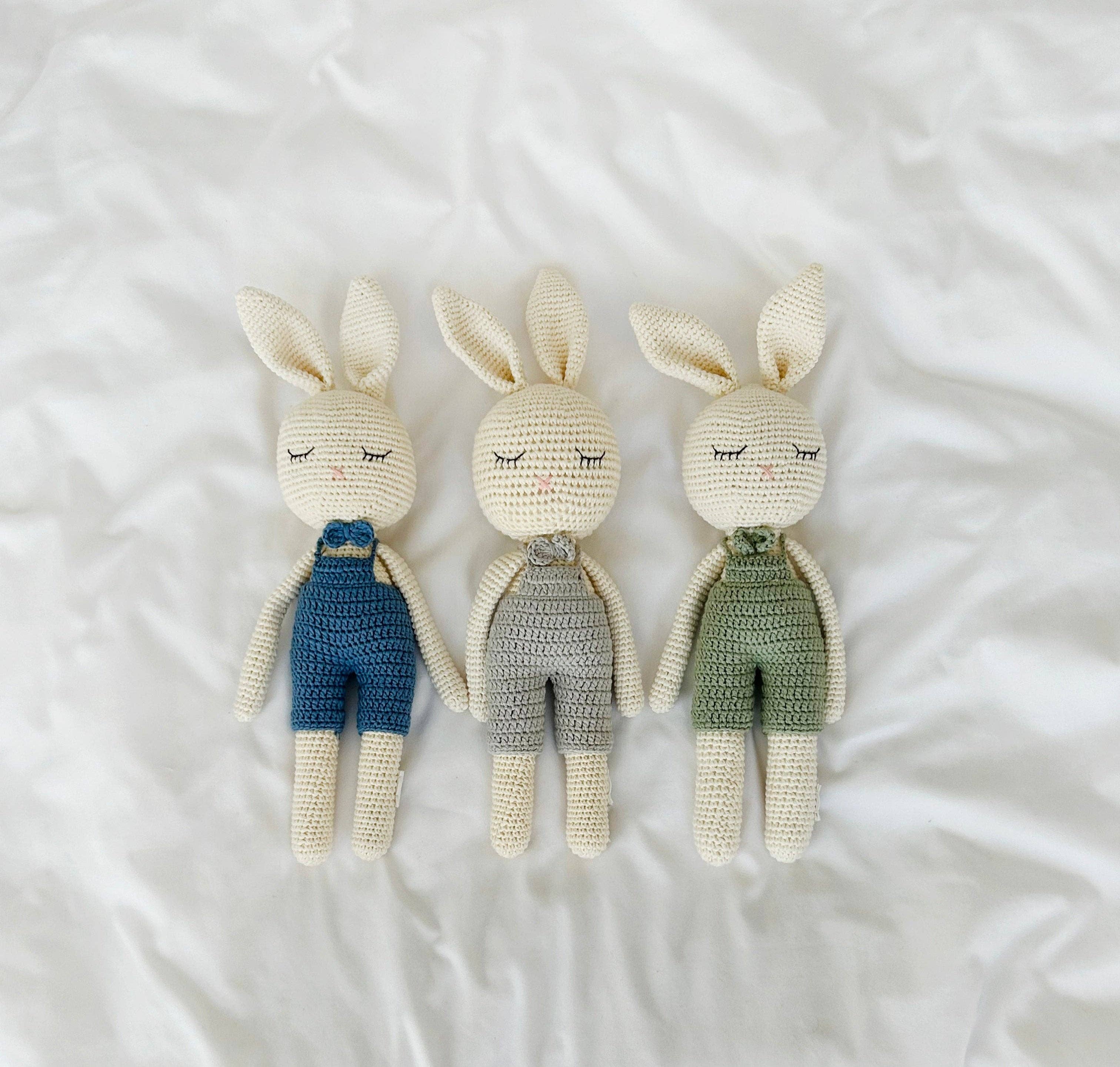 Sleepy Crochet Bunny Doll Standing Ears: Boy bunny Doll w/Gray Pants