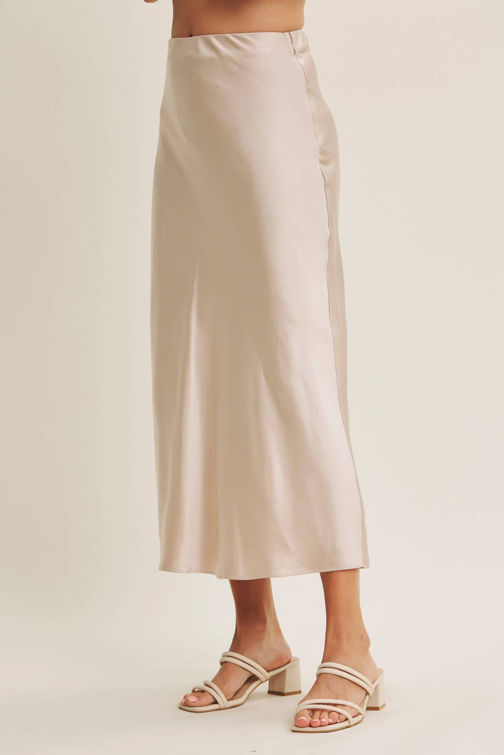 MOONLIT THICK HIGH QUALITY SILKY SATIN BIAS CUT MAXI SKIRT: DUSTY MAUVE / L