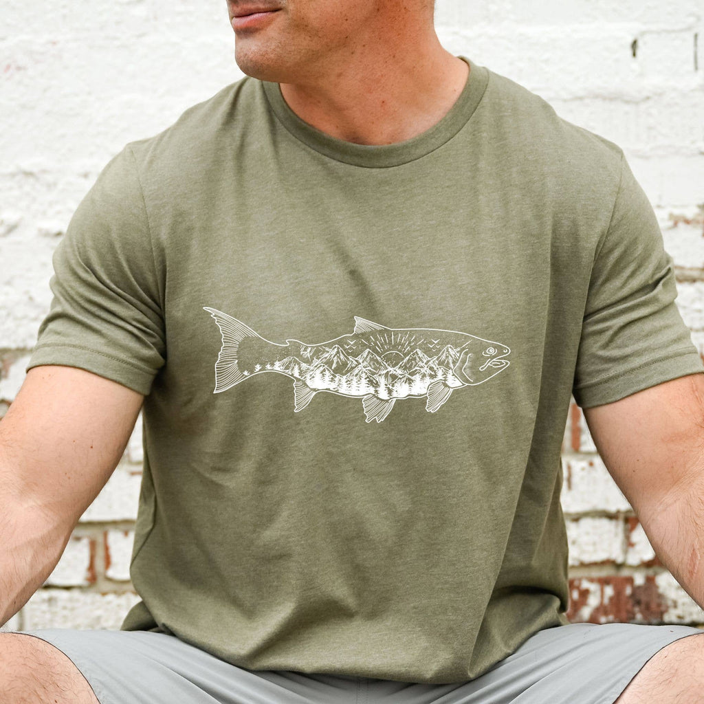Mountain Fish Graphic Tee | Long Sleeve 018: Military T-Shirt / Medium