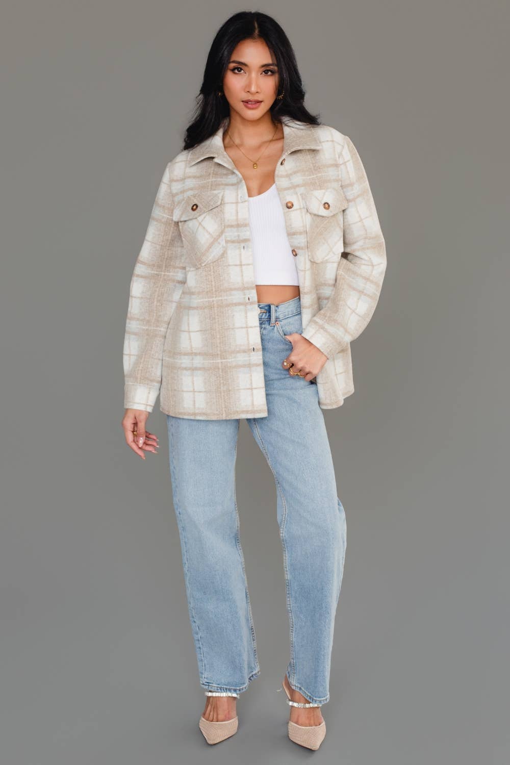 Tan, Cream & Gray Plaid Jacket