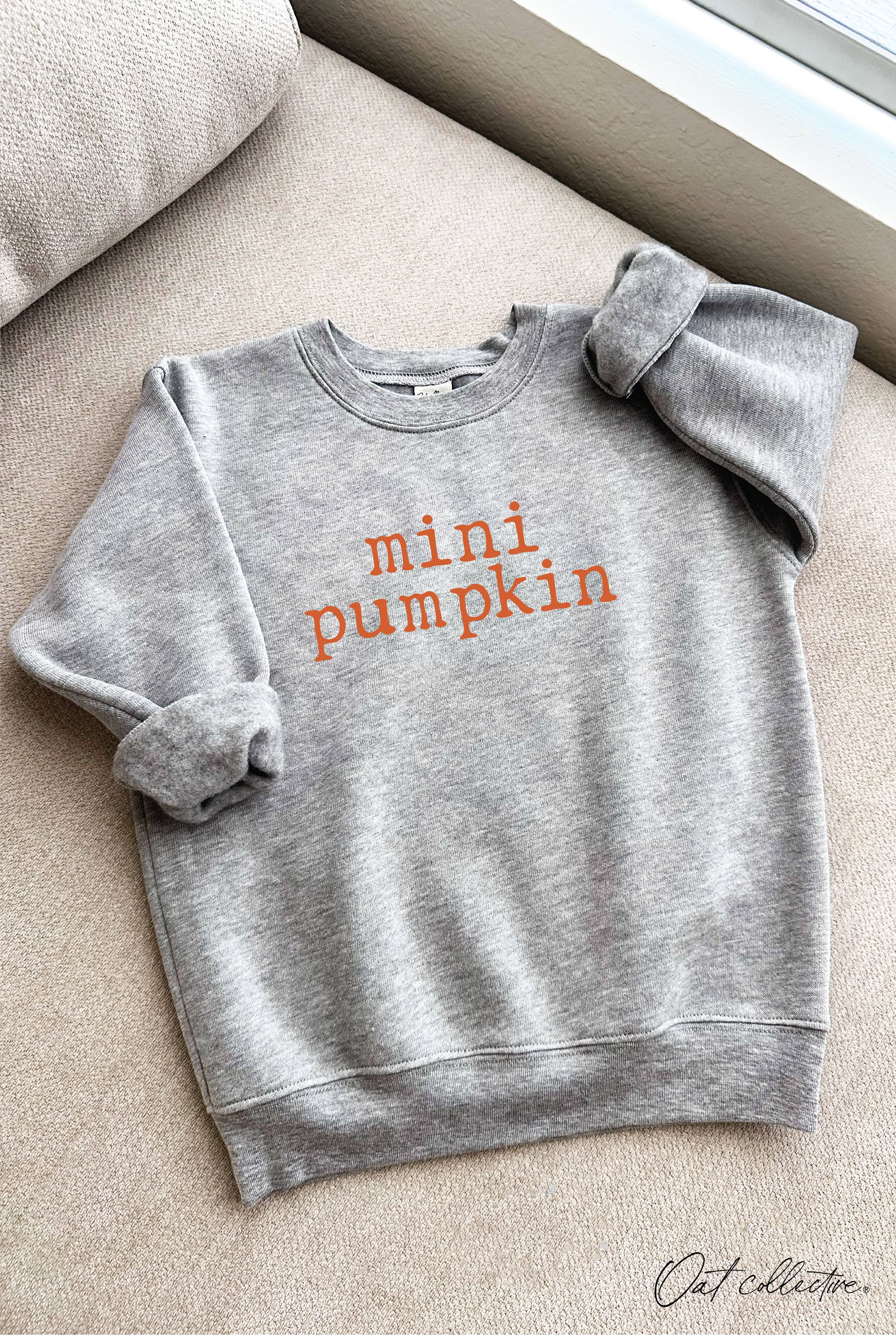 MINI PUMPKIN Youth Unisex Graphic Sweatshirt: HEATHER DUST / 6/7