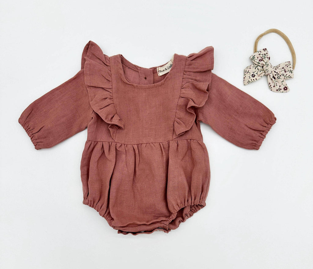 Gabriella Longsleeve Romper with Bow: Plum / 0-3 months