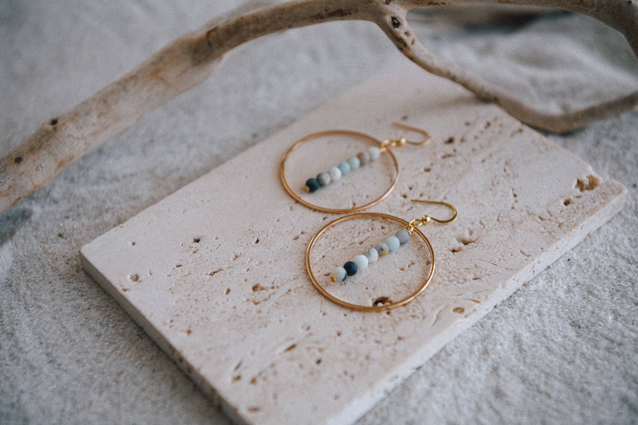 Gemstone and Gold Plated Drop Hoop Earring : Turquoise