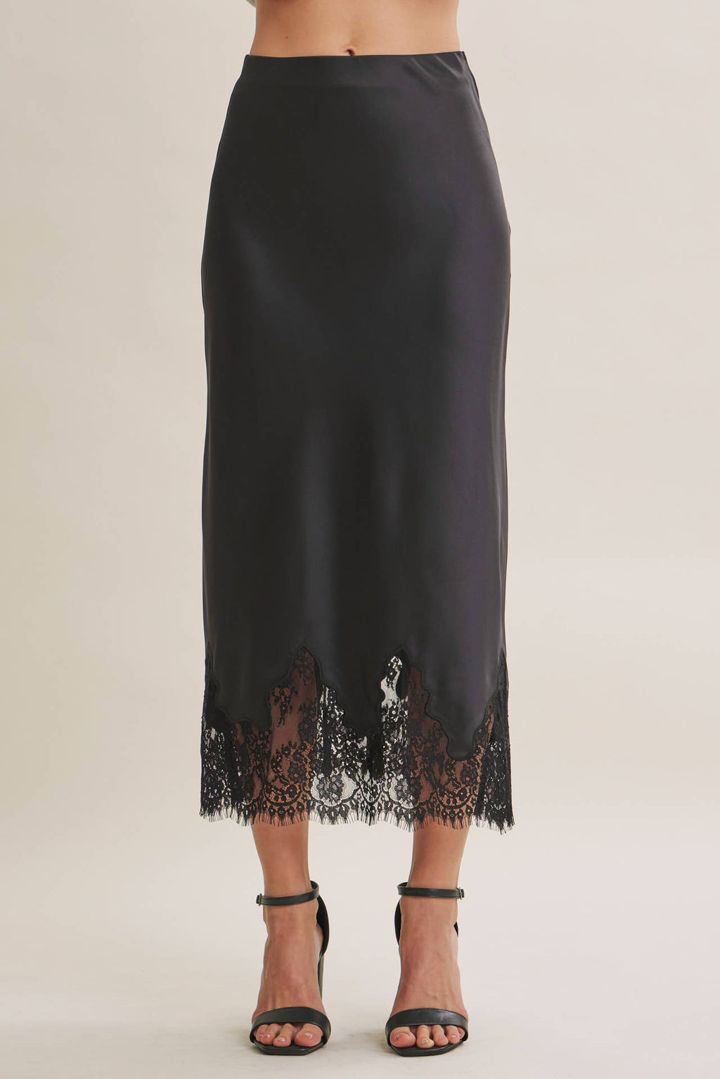 UNEXPECTED ELEGANT FRENCH LACE SATIN MIDI SKIRT: CHAMPAGNE / S
