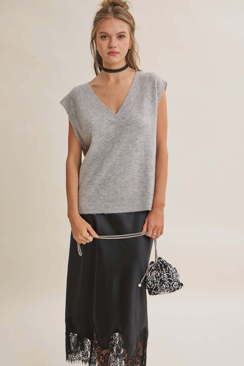 UNEXPECTED ELEGANT FRENCH LACE SATIN MIDI SKIRT: CHAMPAGNE / M
