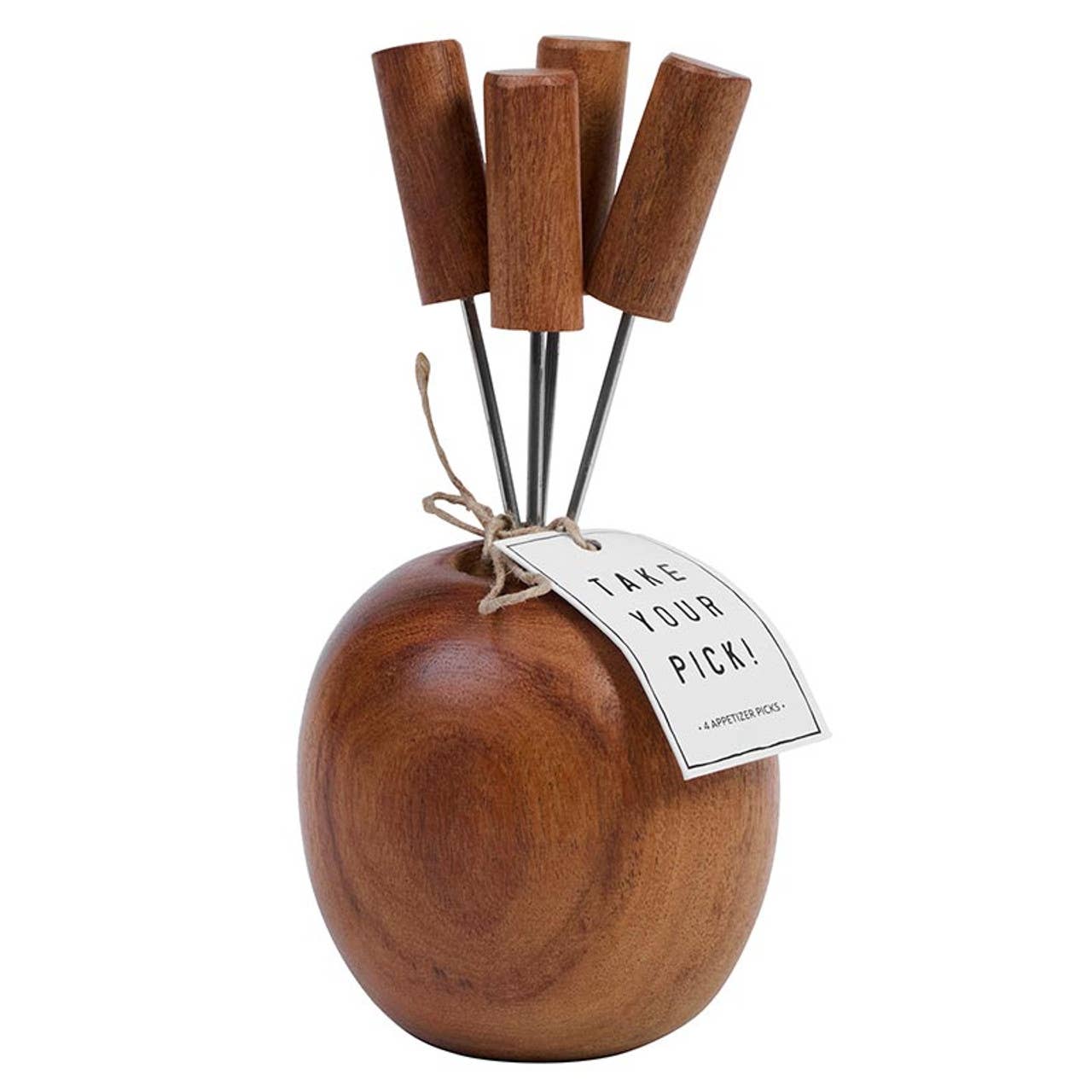 Charcuterie Appetizer Picks - Set of 4: Hand Wash Only / Acacia Wood, Stainless steel