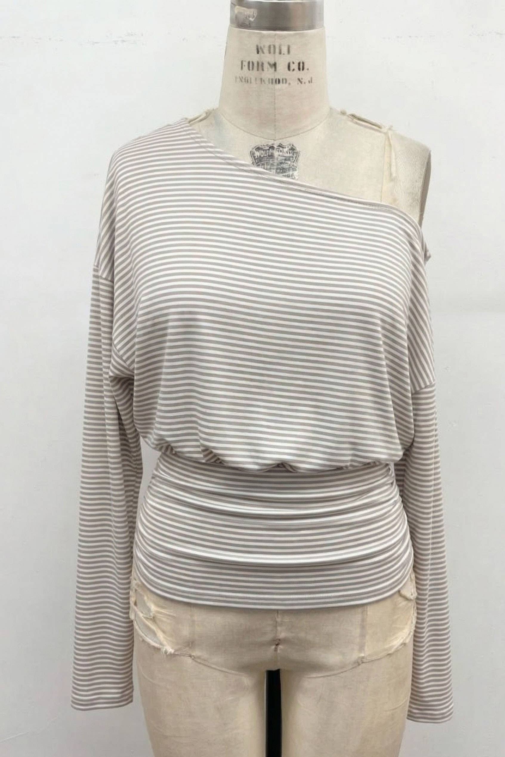 Striped One-Shoulder Ruched Waist Top