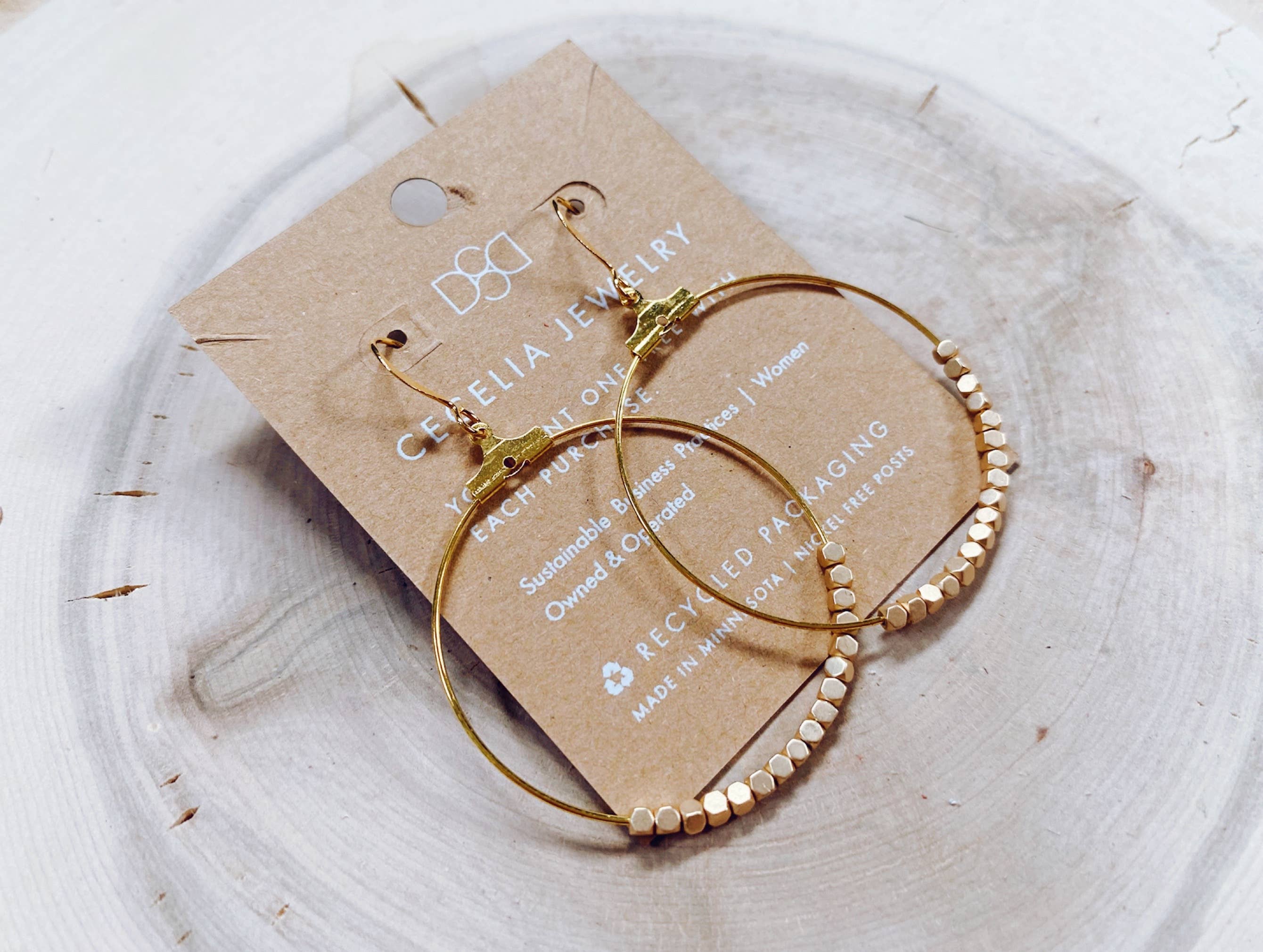 Hepburn Gold Beaded Hoop Earrings : 2mm Matte Nugget