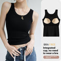 Ribbed Camisole Vest Tank Tops With Built In Bra_CWTTK0799: Black / (XL) 1