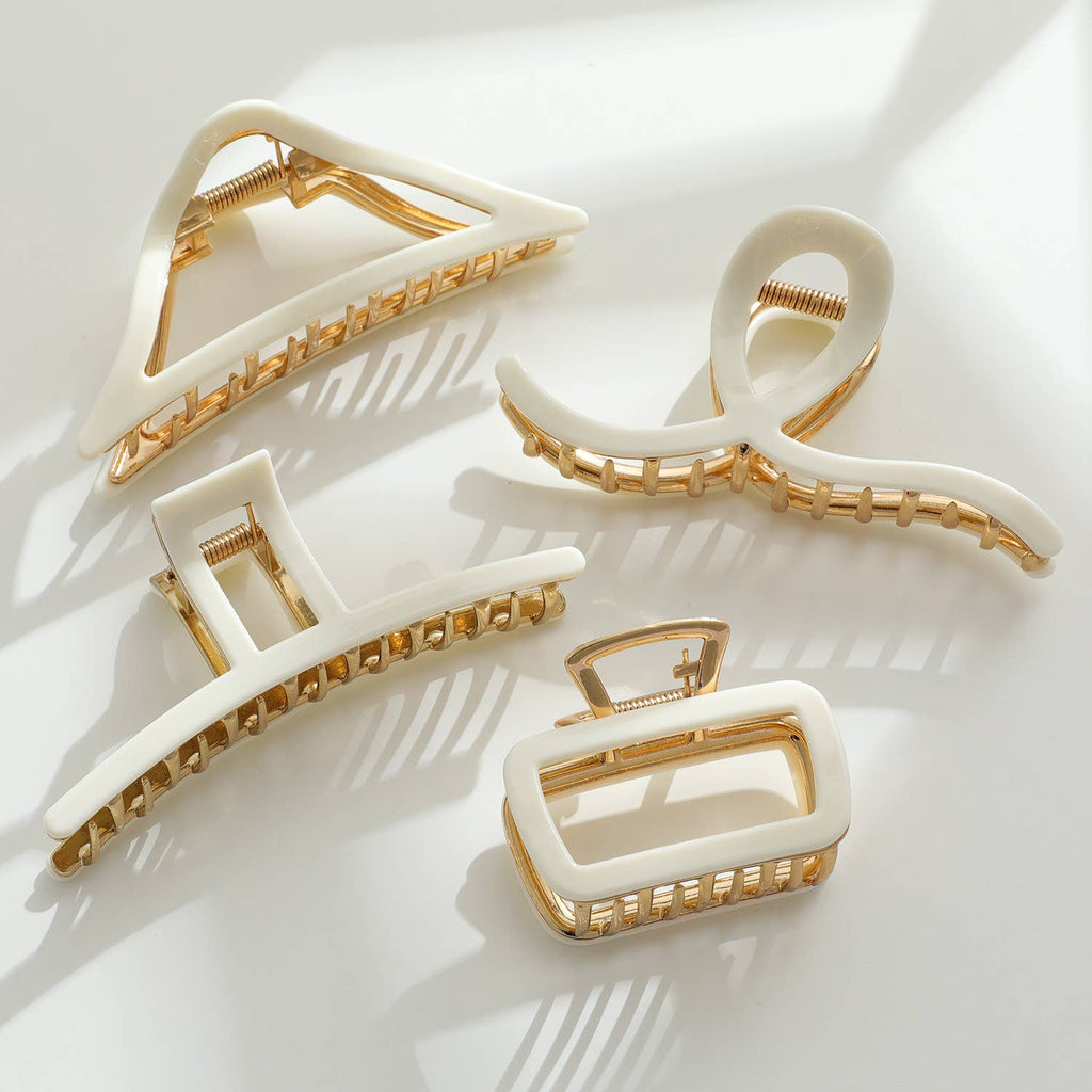 Vera White/Gold Metal Assorted Claw Clips