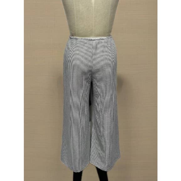 PLUS SIZE STRIPE DRAWSTRING WIDE LEG PANTS: Grey / 2X