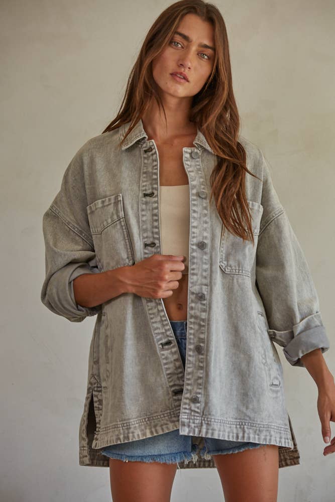 BD315 | Woven 100% Cotton Washed Denim Jacket: Washed Grey / S