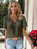 Lace Detailed V-Neck Short Sleeved Blouse: Olive Green / XL 16-18