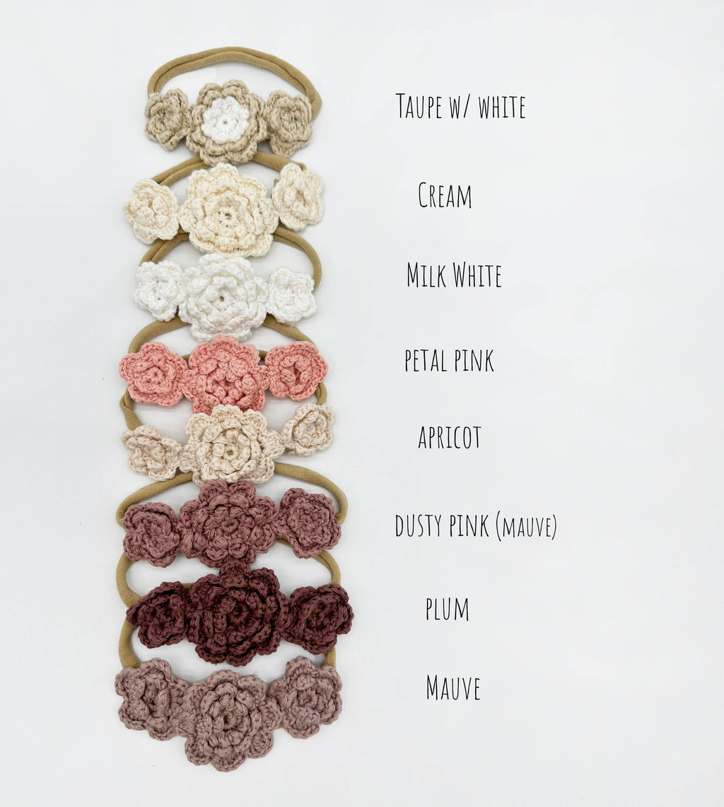 Crochet Flower Headband: With Card / Apricot-pink / Triple Flower