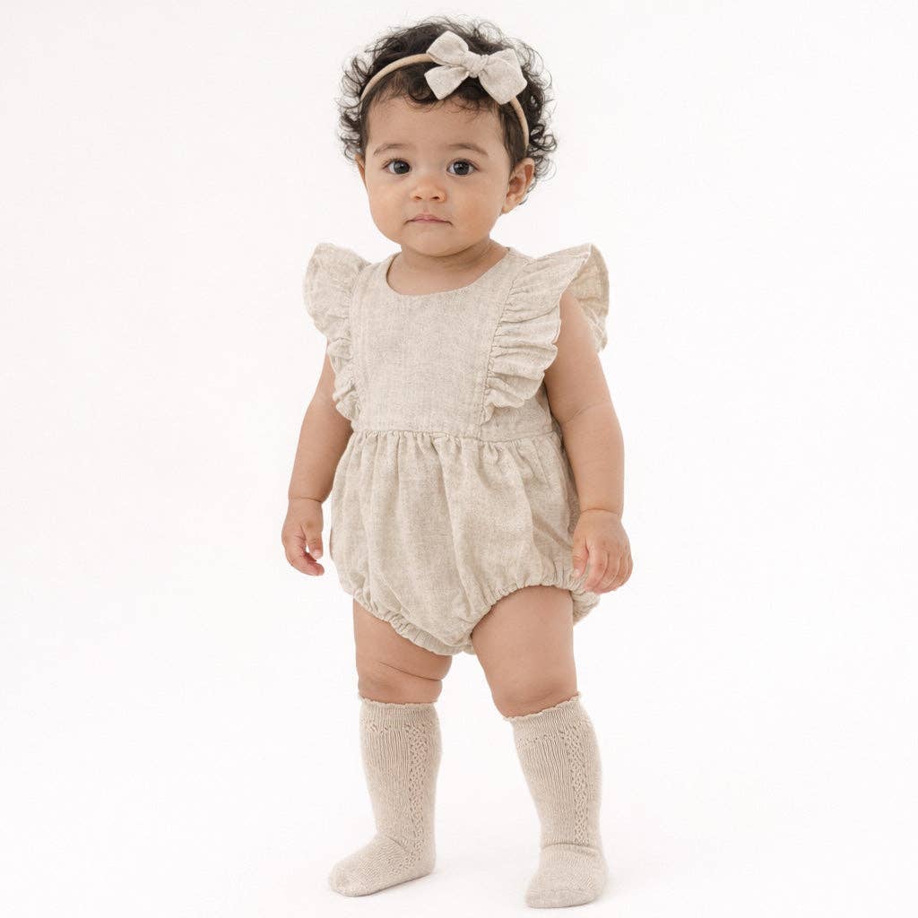Gabriella Sleeveless Romper 3pc Set: Sage / 6-9 months