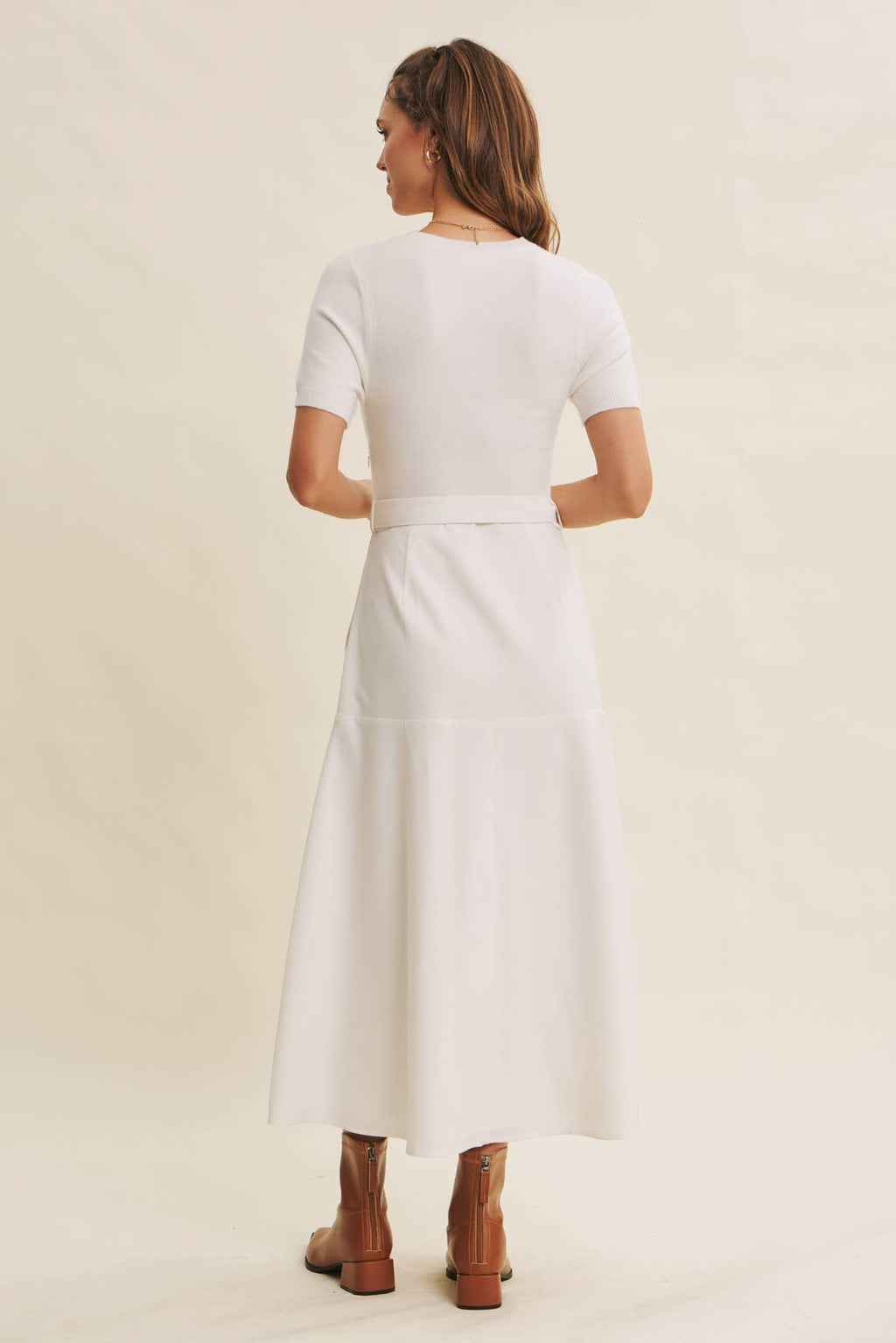 PHOTOGRAPHS LIKE A DREAM BELTED SWEATER TWOFER MIDI DRESS