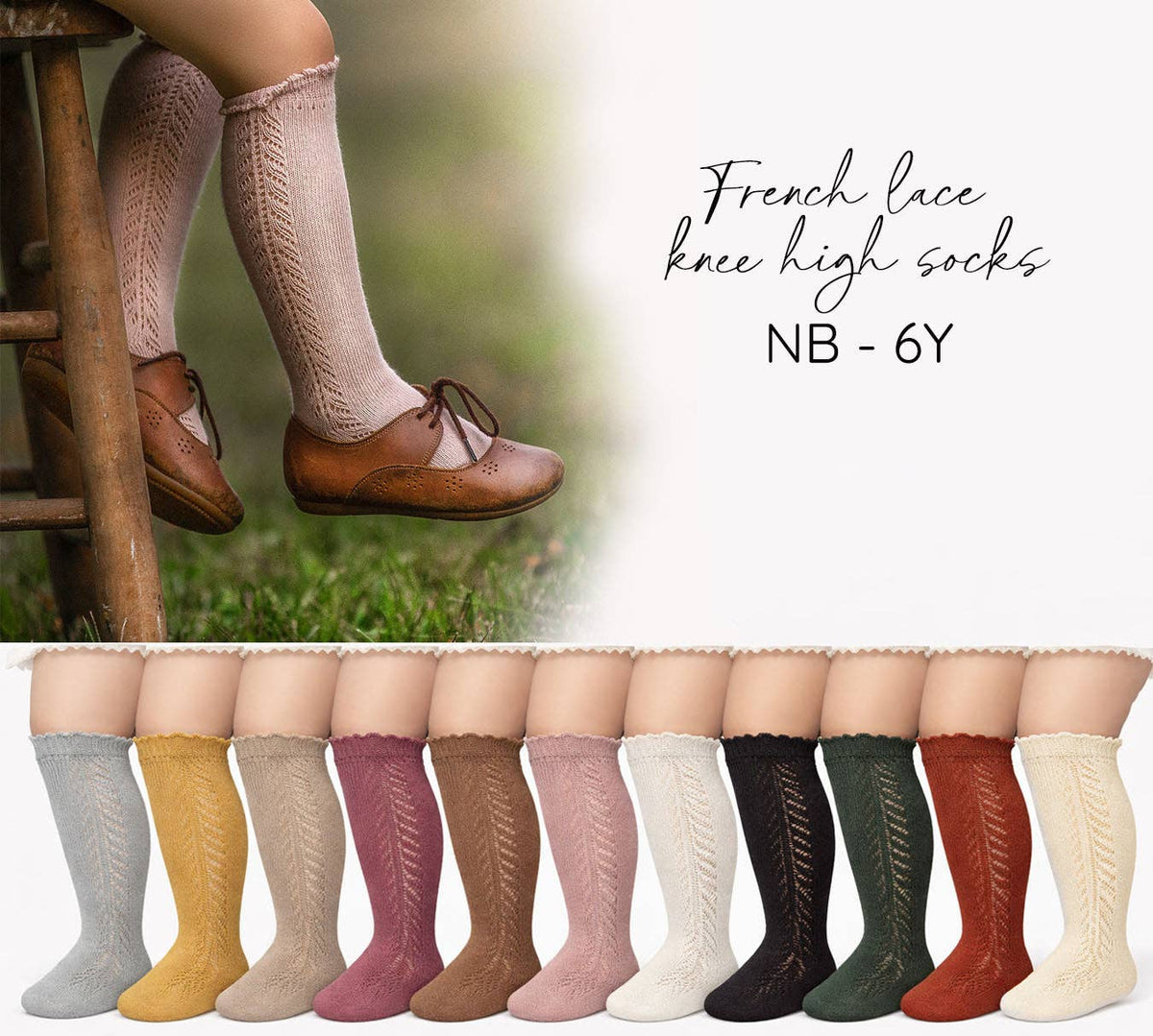 French Lace Knee High Baby Socks: Dusty pink / 6-24m