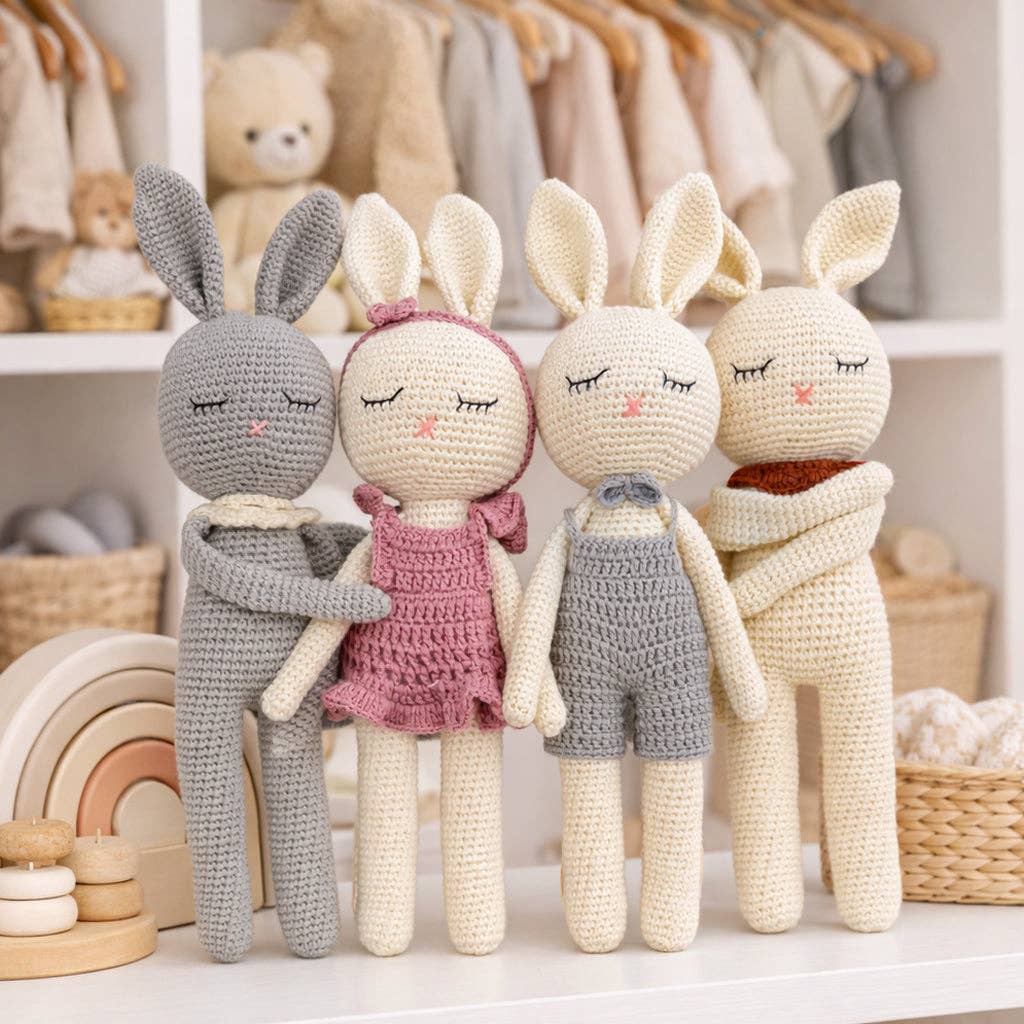 Sleepy Crochet Bunny Doll Standing Ears: Cream bunny Doll