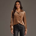Tan Velvet Button Up