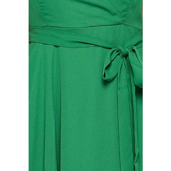 PLUS SIZE SURPLICE WRAP RUFFLE SLEEVE MIDI DRESS: Green / 3X