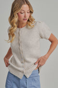 SHORT SLEEVE RELAXED FIT CARDIGAN _JLT00295-01: OATMEAL / S-M-L(2-2-2)