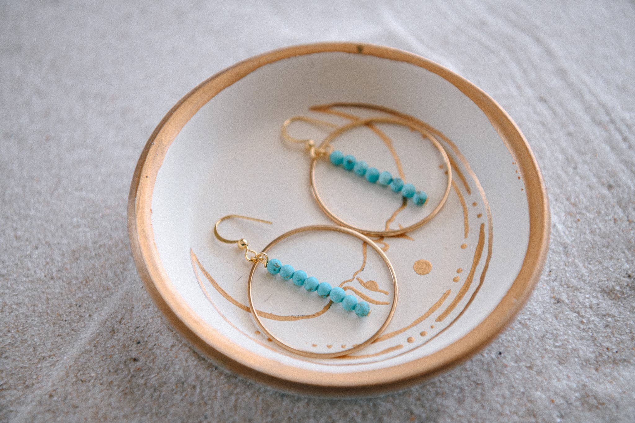 Gemstone and Gold Plated Drop Hoop Earring : Turquoise