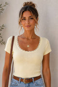 Pointelle Lace Trim Knit Top