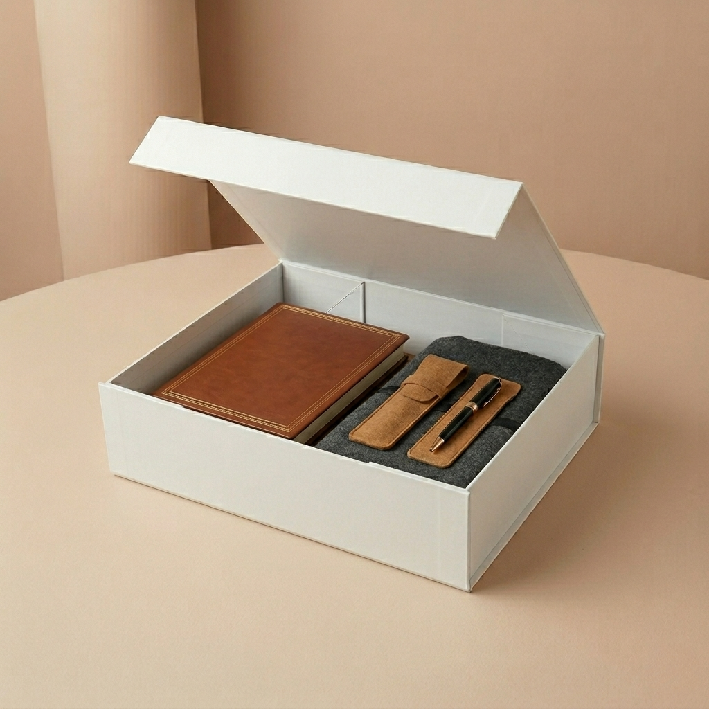 13.4" X 9.8" X 4.7" Collapsible Gift Box w/Magnetic Square Flap Lid: White / 1