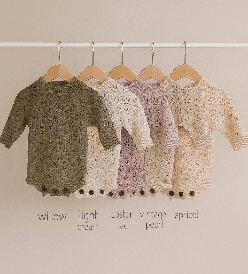 Willow Lacy Romper: Romper + Booties + Bonnet / PREEMIE