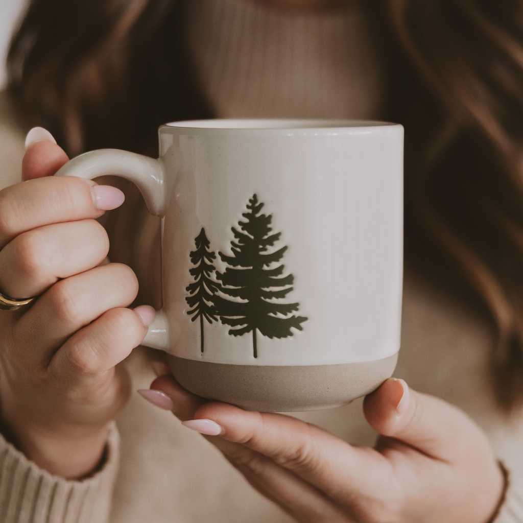 Green Trees Stoneware Coffee Mug - Home Decor