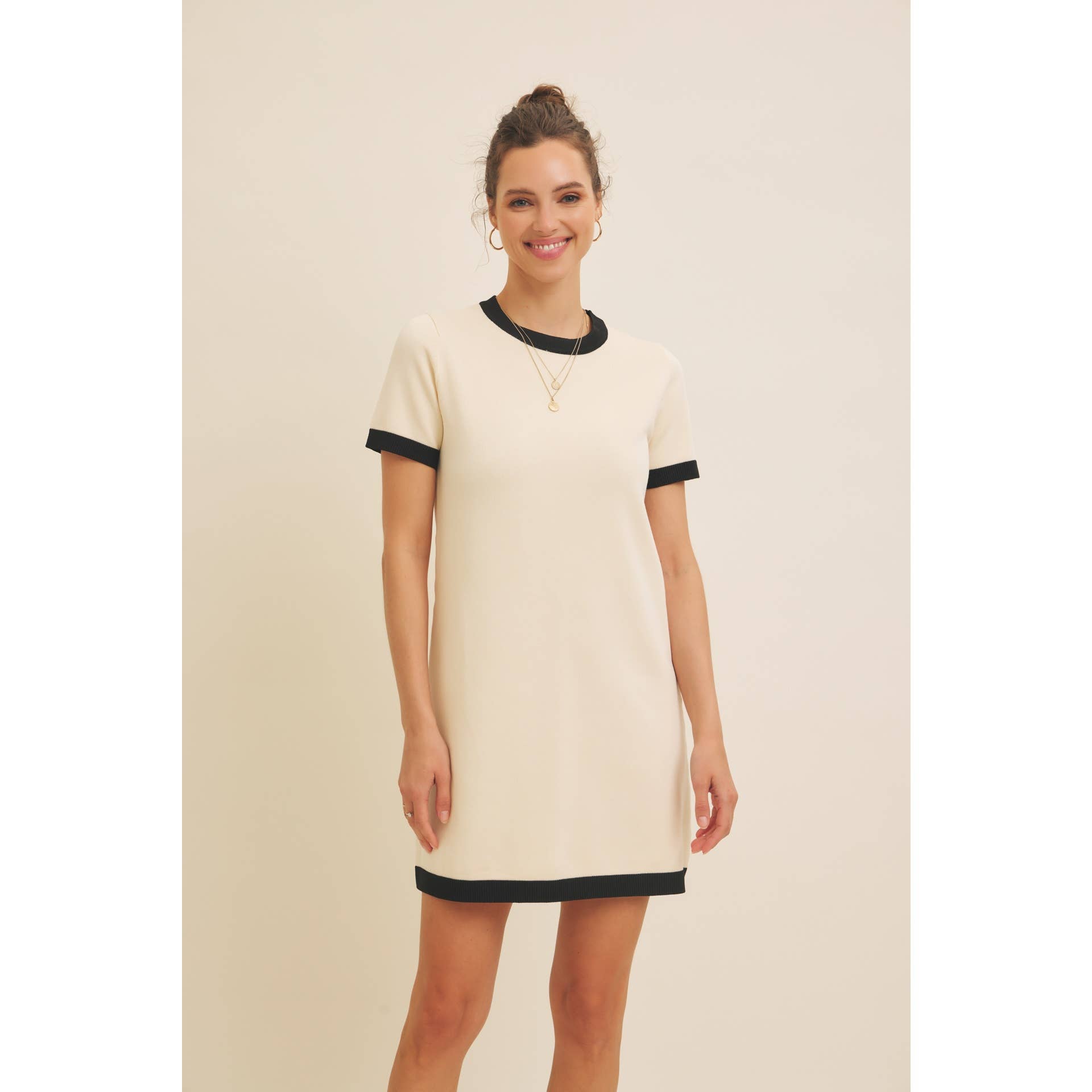 Cream Edge Sweater Dress
