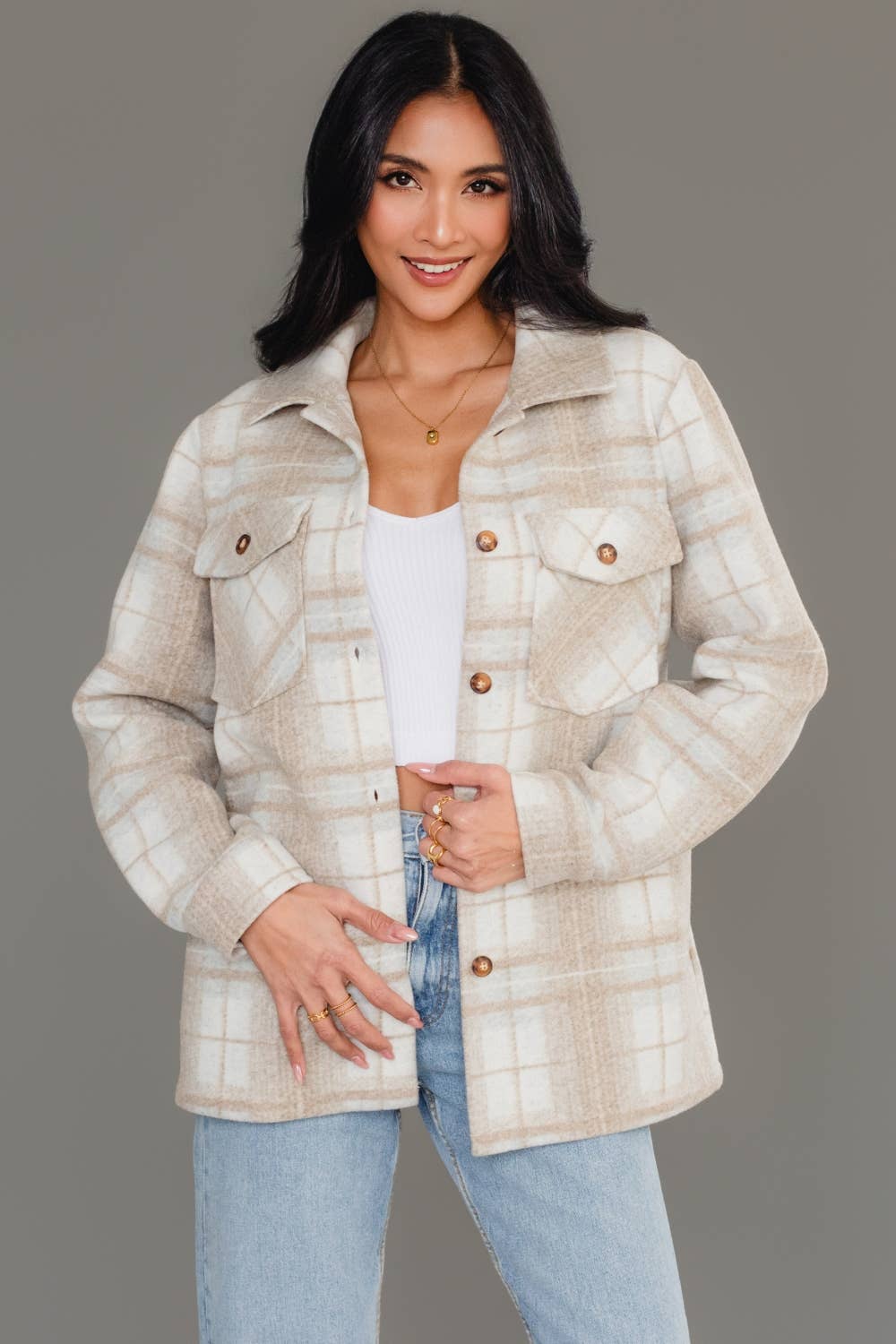 Tan, Cream & Gray Plaid Jacket