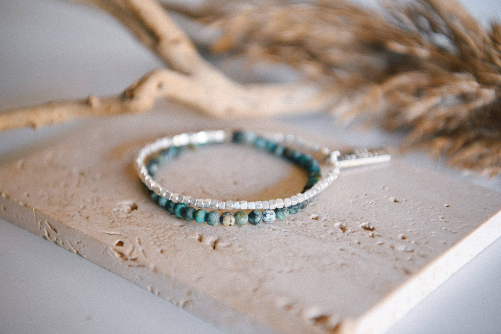 Gemstone Double Wrap Silver Beaded Bracelet : Sodalite
