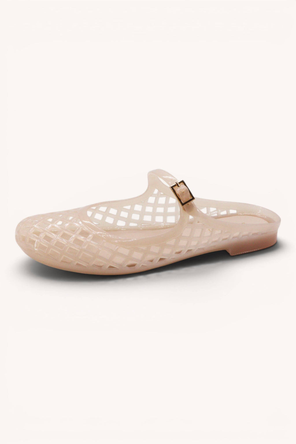 MACY-01 Woven Jelly Mary Jane Flats with Buckle Strap: NUDE / A12