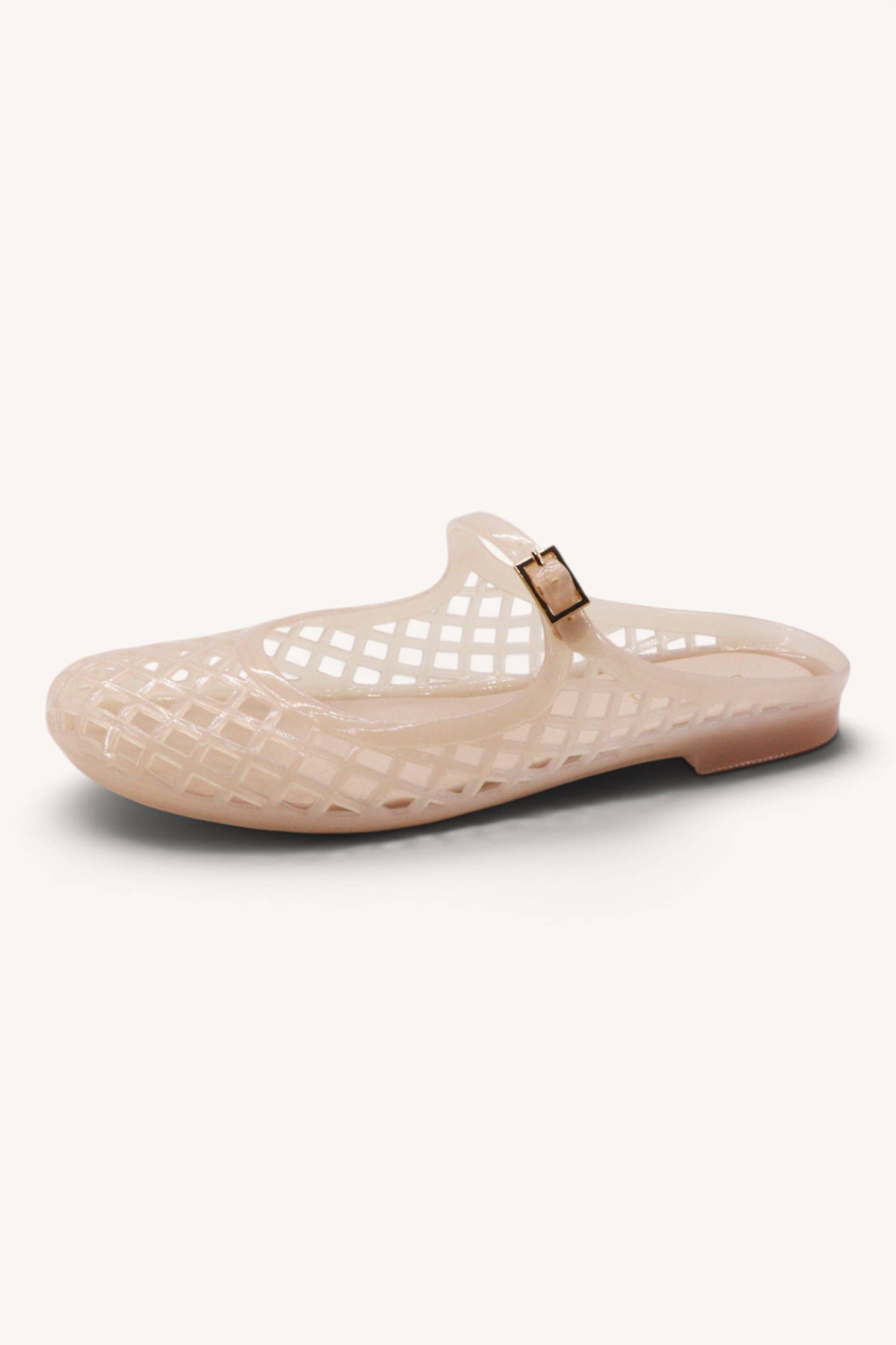 MACY-01 Woven Jelly Mary Jane Flats with Buckle Strap: NUDE / A12