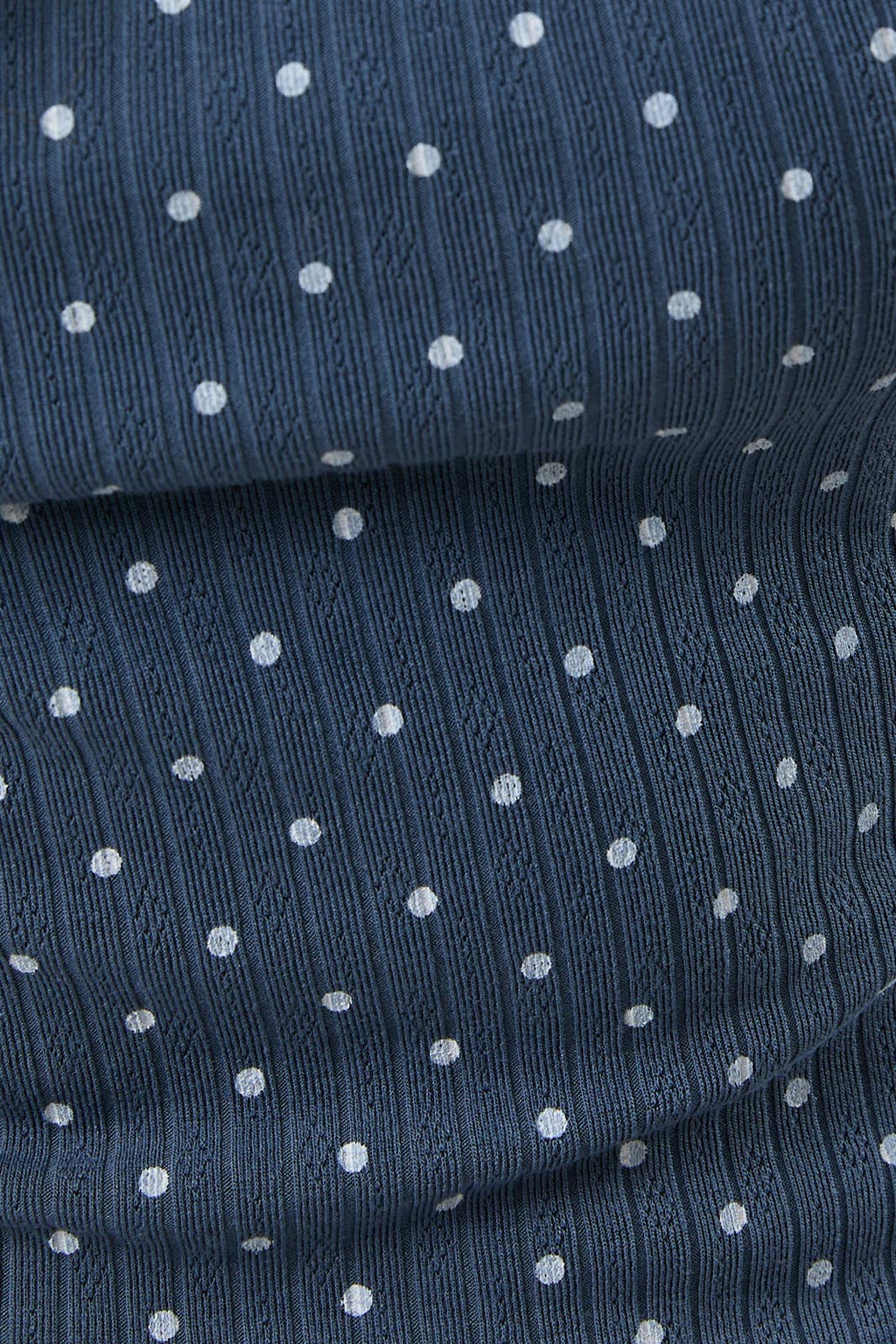 SLOUCHY SHOULDER SLEEVELESS POLKA DOT RIB TOP: INDIGO-WHITE DOT / S