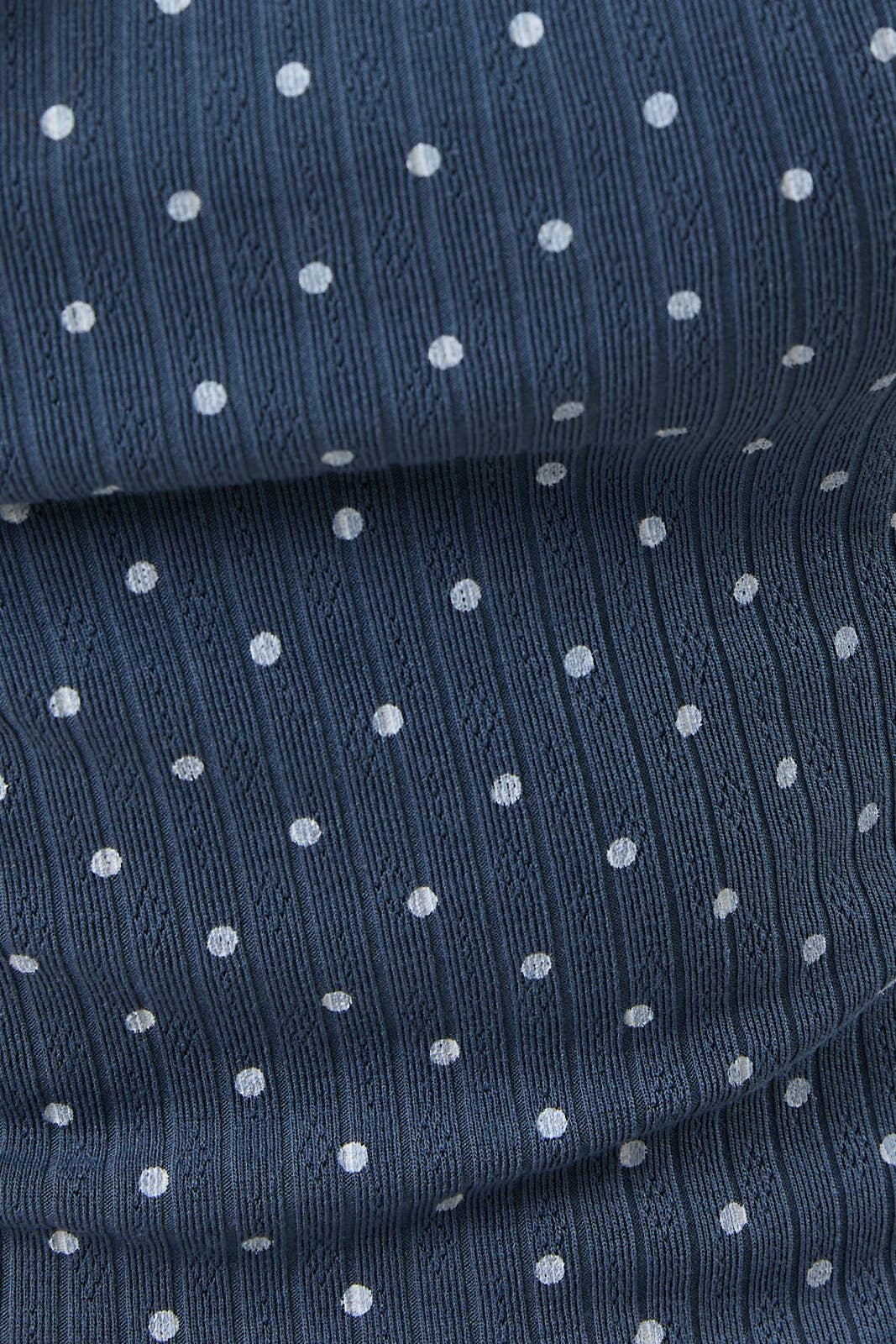 SLOUCHY SHOULDER SLEEVELESS POLKA DOT RIB TOP: INDIGO-WHITE DOT / S
